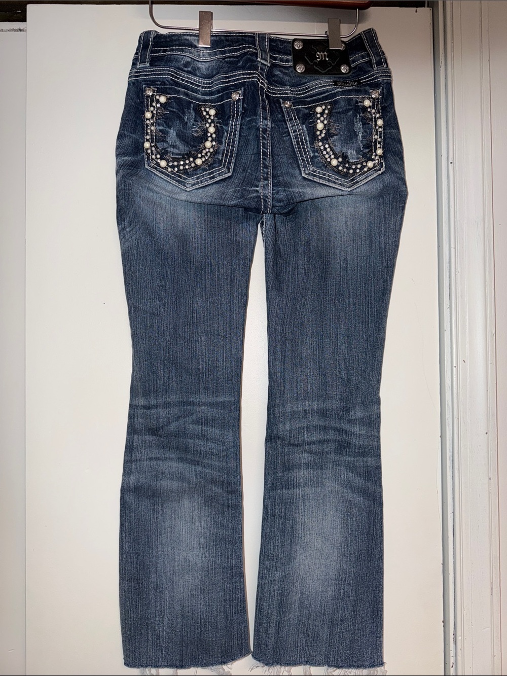 Miss Me Dark Blue Embellished Pocket Boot Cut Jeans 26